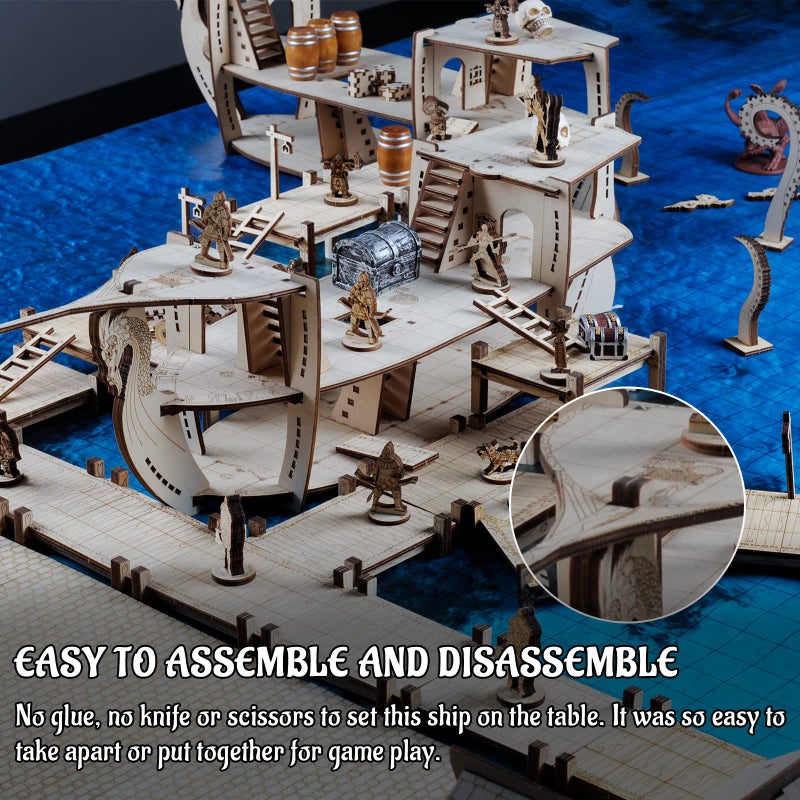 CZYY 3D RPG Miniatures Ship Wood Laser Cut, 3-Level with 1" Grid Battle Terrain Map Perfect for D&D, Pathfinderor Other Tabletop Games - Image 2